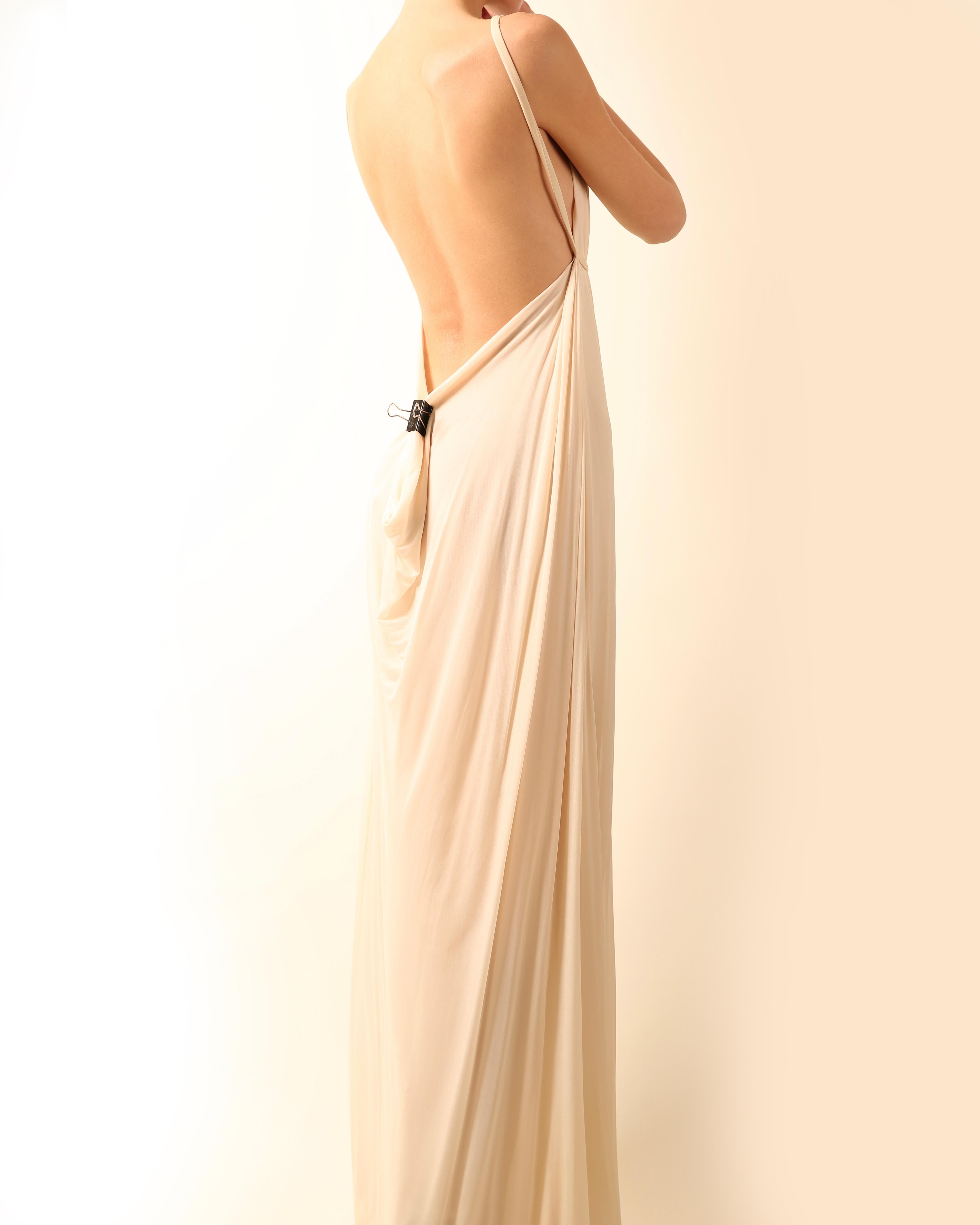 Halston 09 ivory cream plisse grecian style backless wedding maxi dress gown 42 For Sale 5