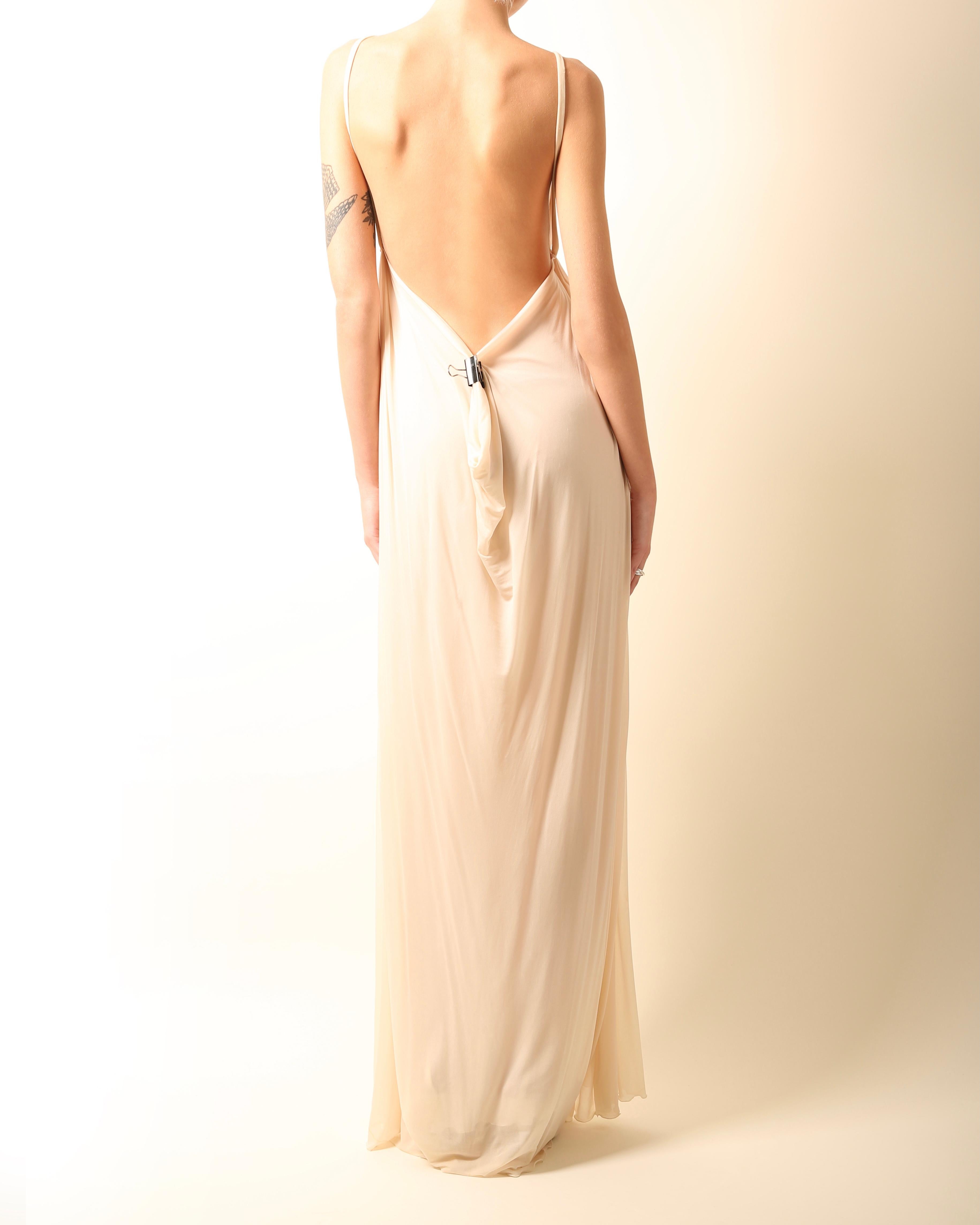 Halston 09 ivory cream plisse grecian style backless wedding maxi dress gown 42 For Sale 6