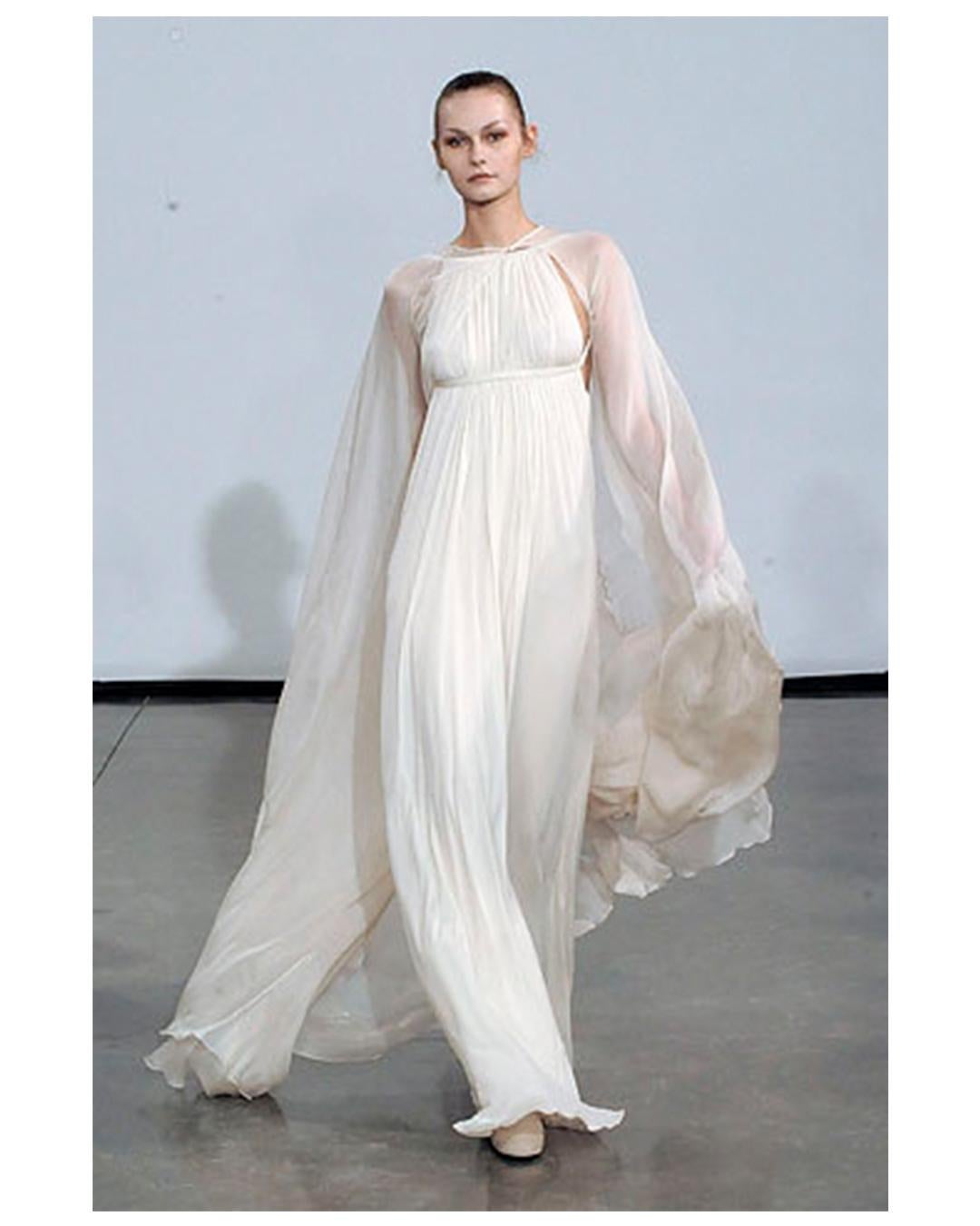 Robe de mariée longue dos nu Halston 09 plissée crème ivoire de style grec, taille 42 11