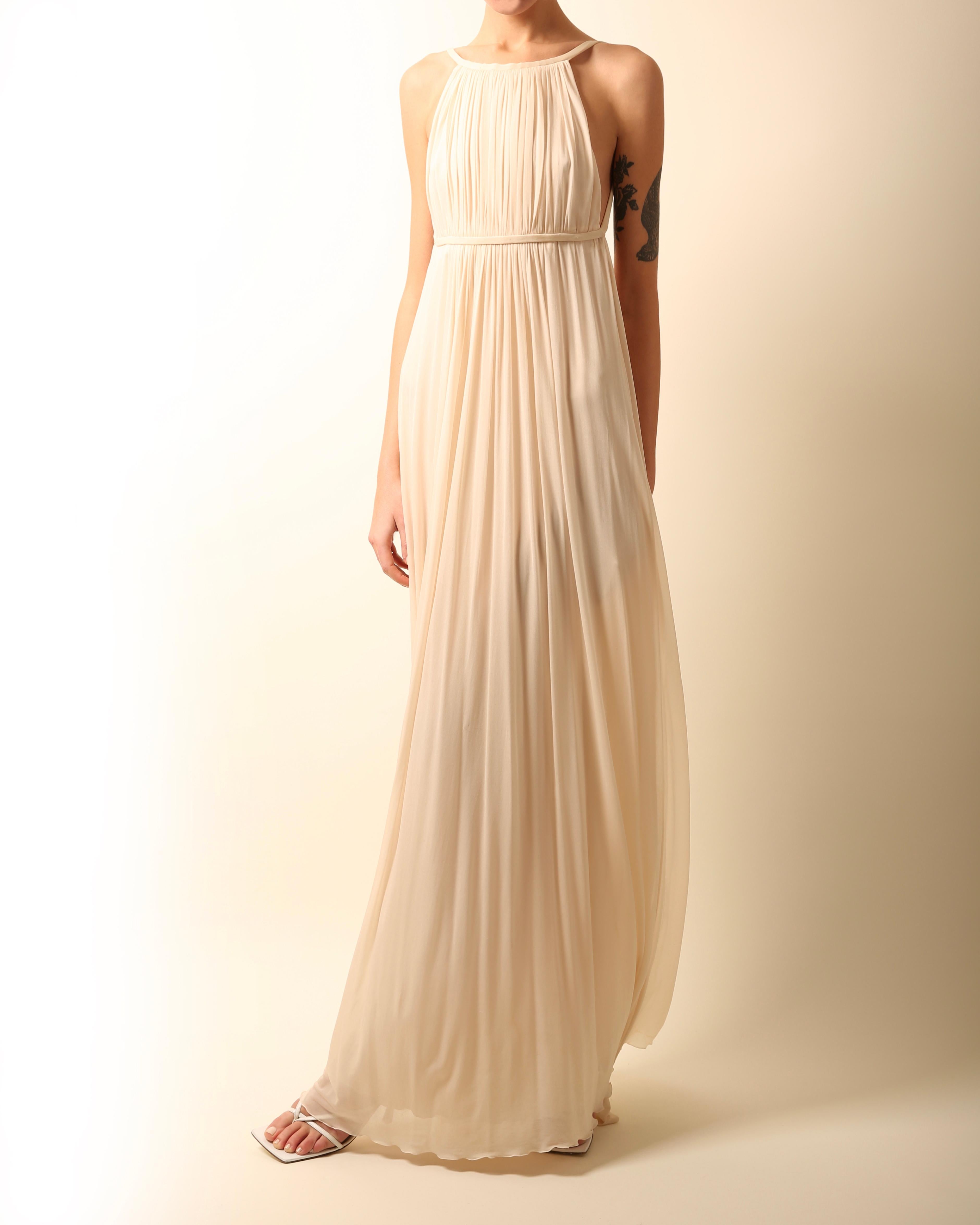  Robe de mariée longue dos nu Halston 09 plissée crème ivoire de style grec, taille 42 Pour femmes 