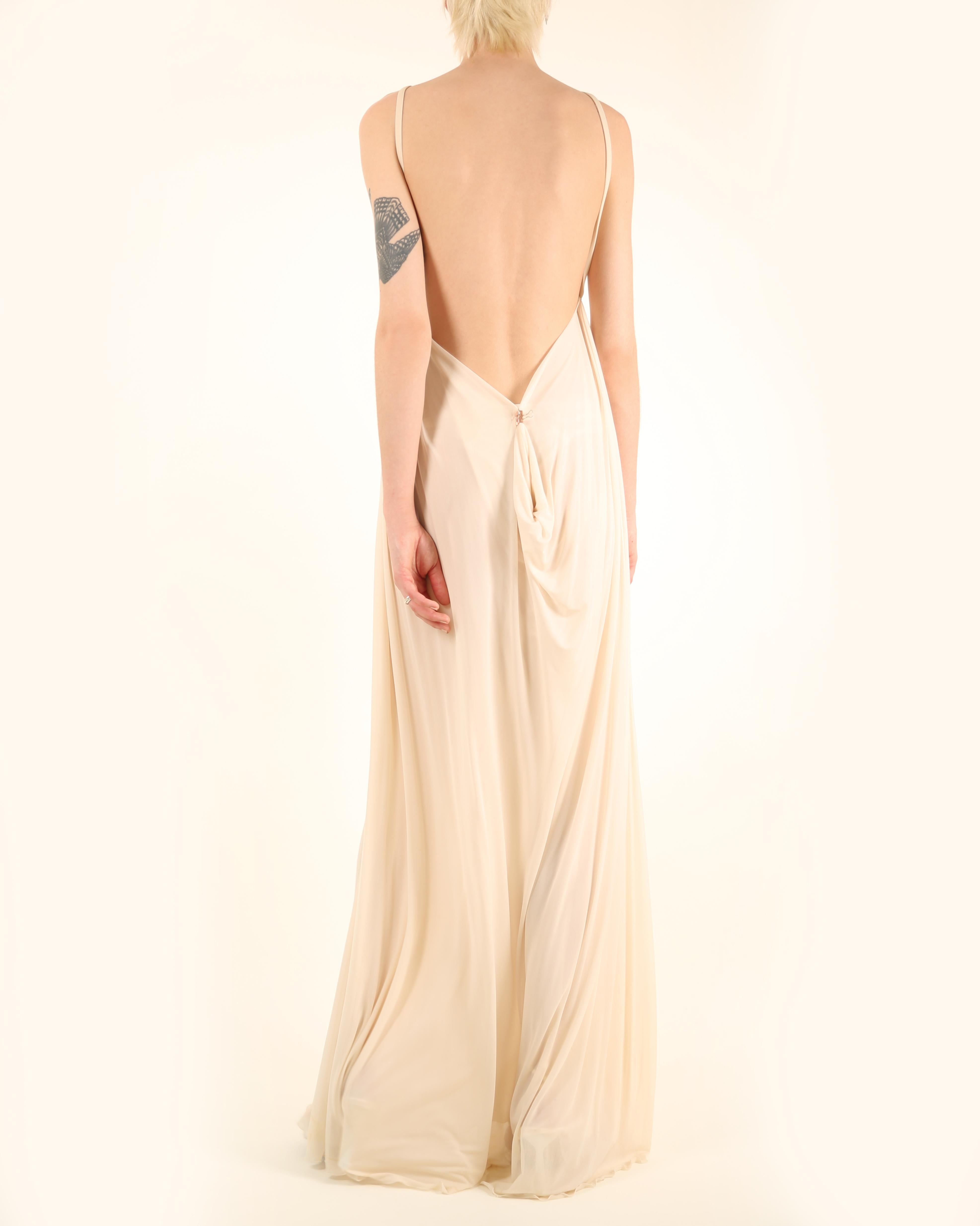 Halston 09 ivory cream plisse grecian style backless wedding maxi dress gown 42 For Sale 1