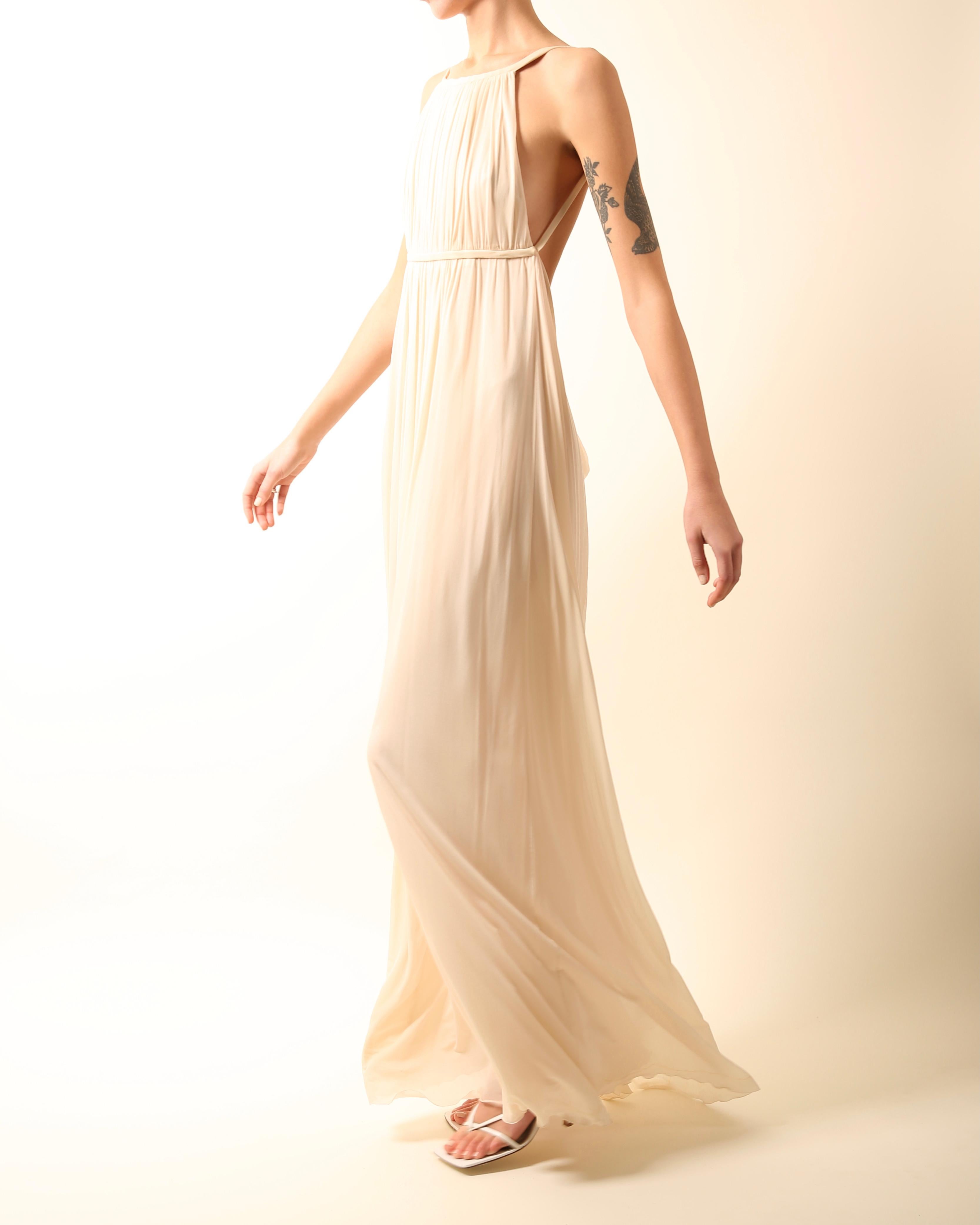 Robe de mariée longue dos nu Halston 09 plissée crème ivoire de style grec, taille 42 3