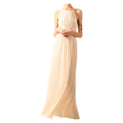 Halston 09 marfil crema plisse grecian style backless wedding maxi dress gown 42