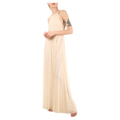Halston 09 avorio crema plisse grecian style backless wedding maxi dress 42