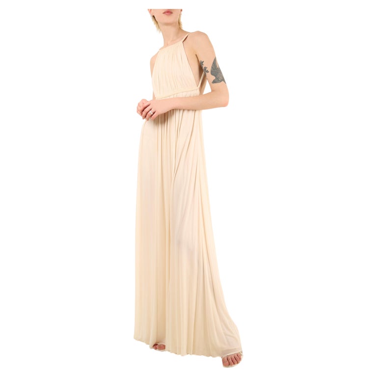 Halston 09 avorio crema plisse grecian style backless wedding maxi