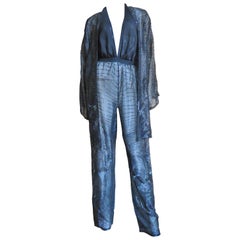 Halston 1970s Beaded Halter Jumpsuit and Kimono Jacket