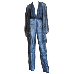 Halston 1970s Perlenbesetzter Halter Jumpsuit und Kimono Jacke