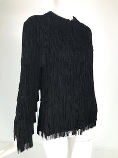 Veste à franges noire Halston des années 1970