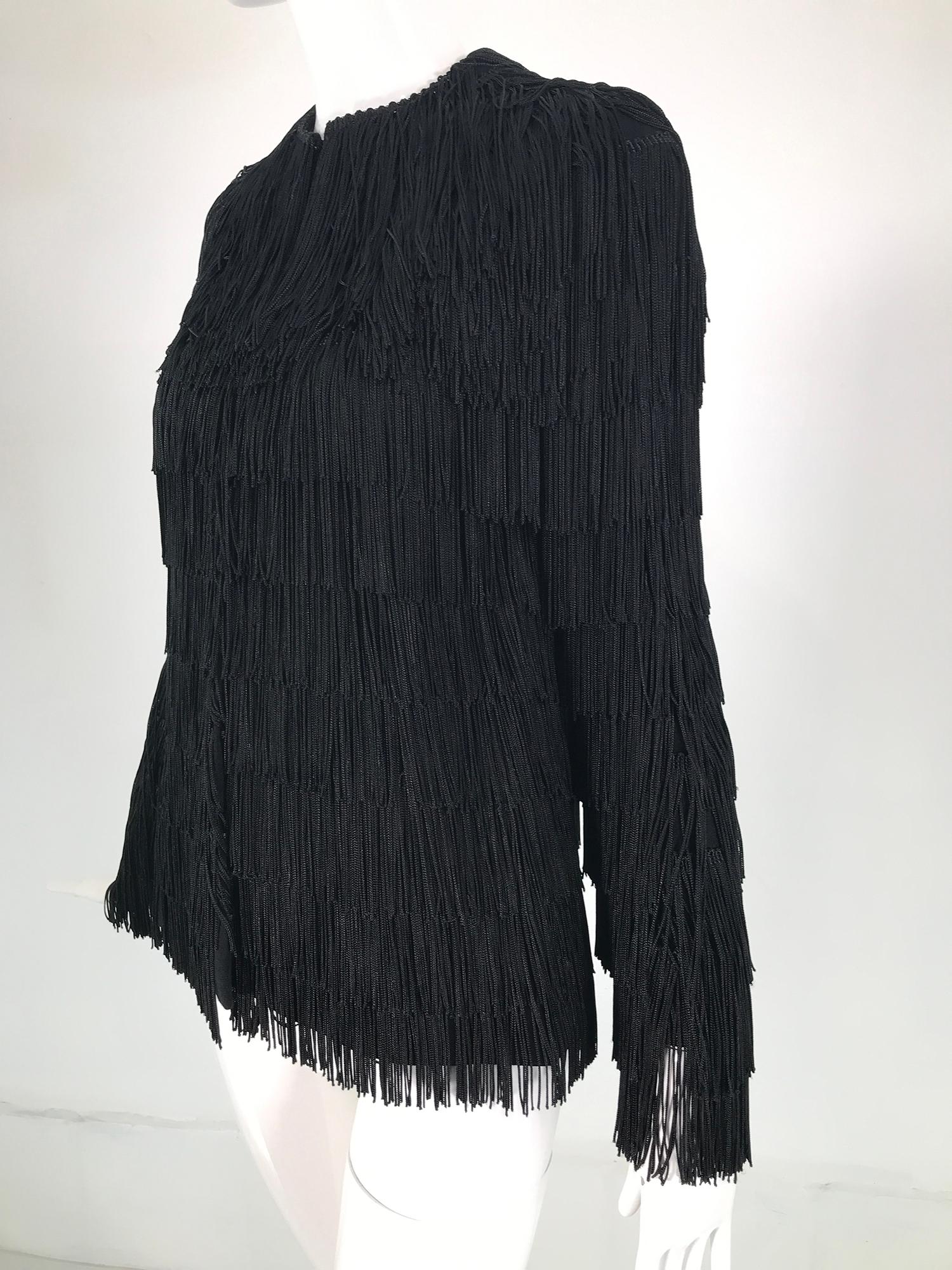 Halston 1970s Black Fringe Jacket  4