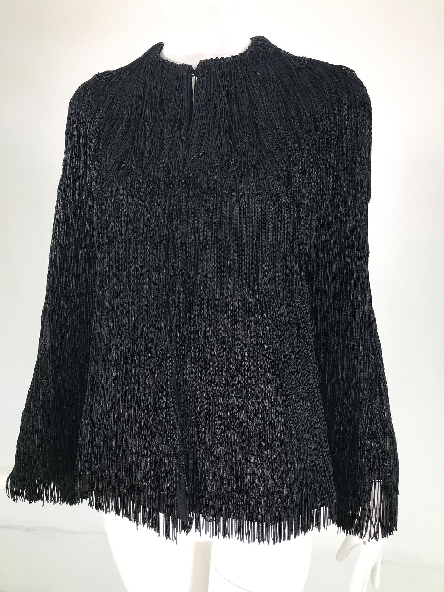 Halston 1970s Black Fringe Jacket  5