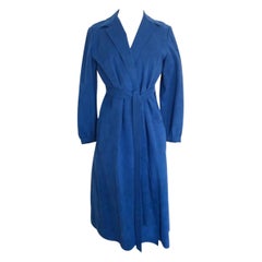 Halston 1970's Blue Ultrasuede Coat Dress