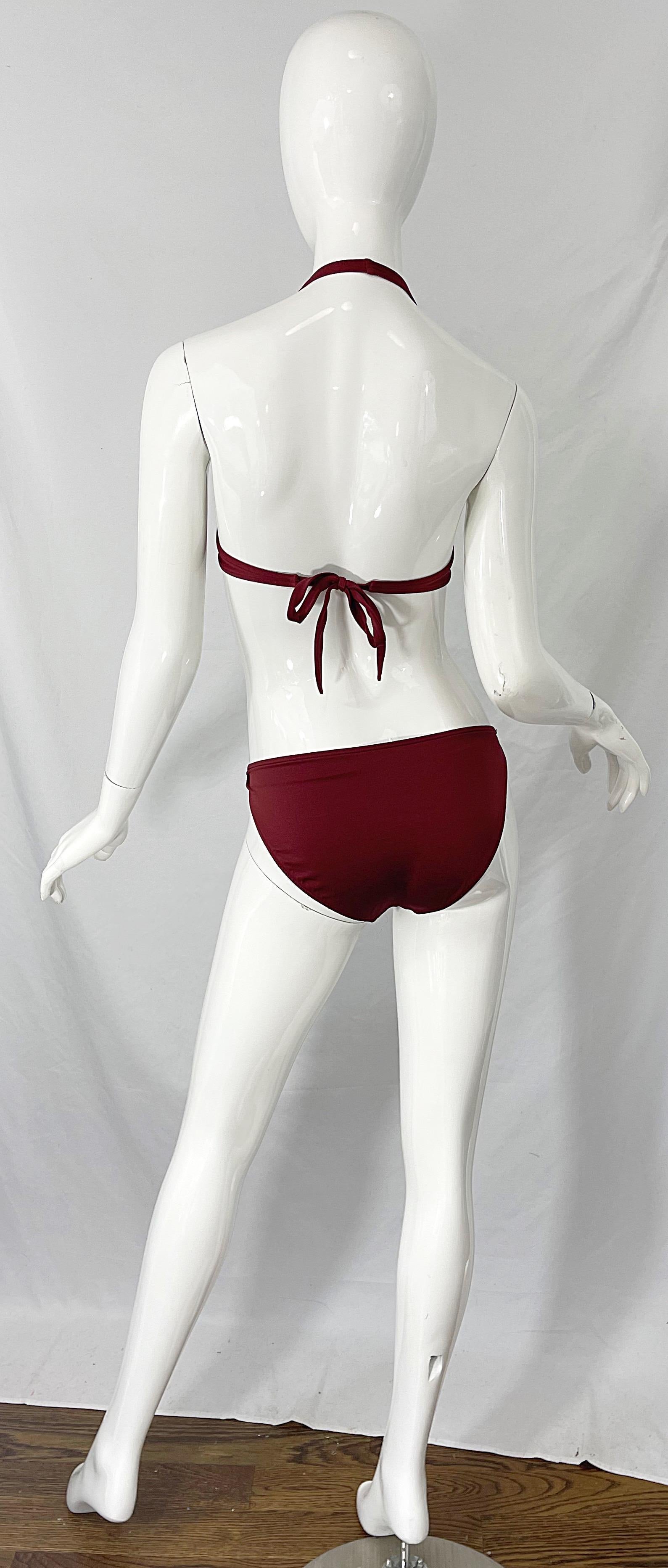 Halston, zweiteiliger Bikini-Badeanzug, braun, Rost, H-Logo-Schnallen, 1970er Jahre im Angebot 8