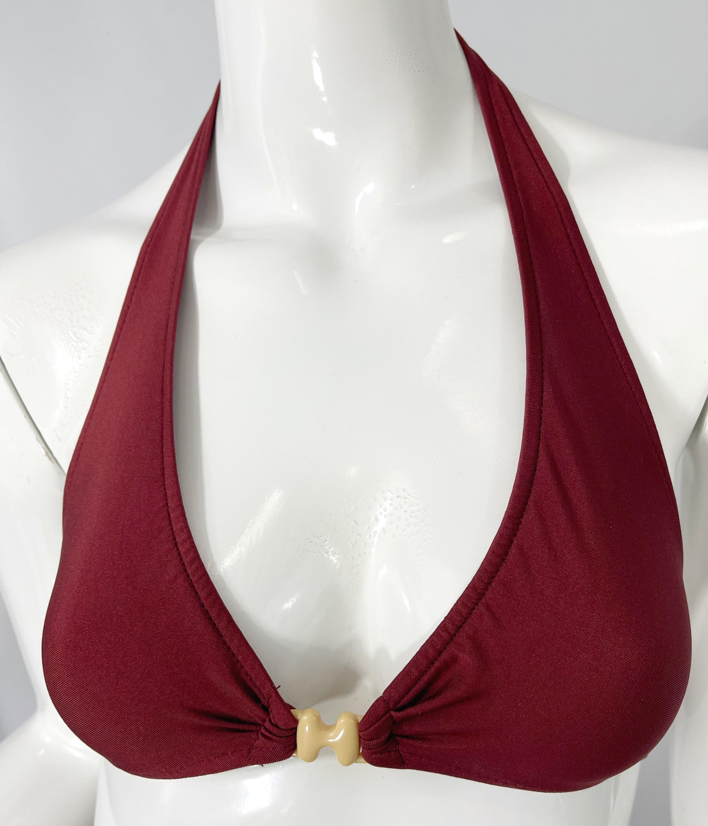 Halston, zweiteiliger Bikini-Badeanzug, braun, Rost, H-Logo-Schnallen, 1970er Jahre im Angebot 2