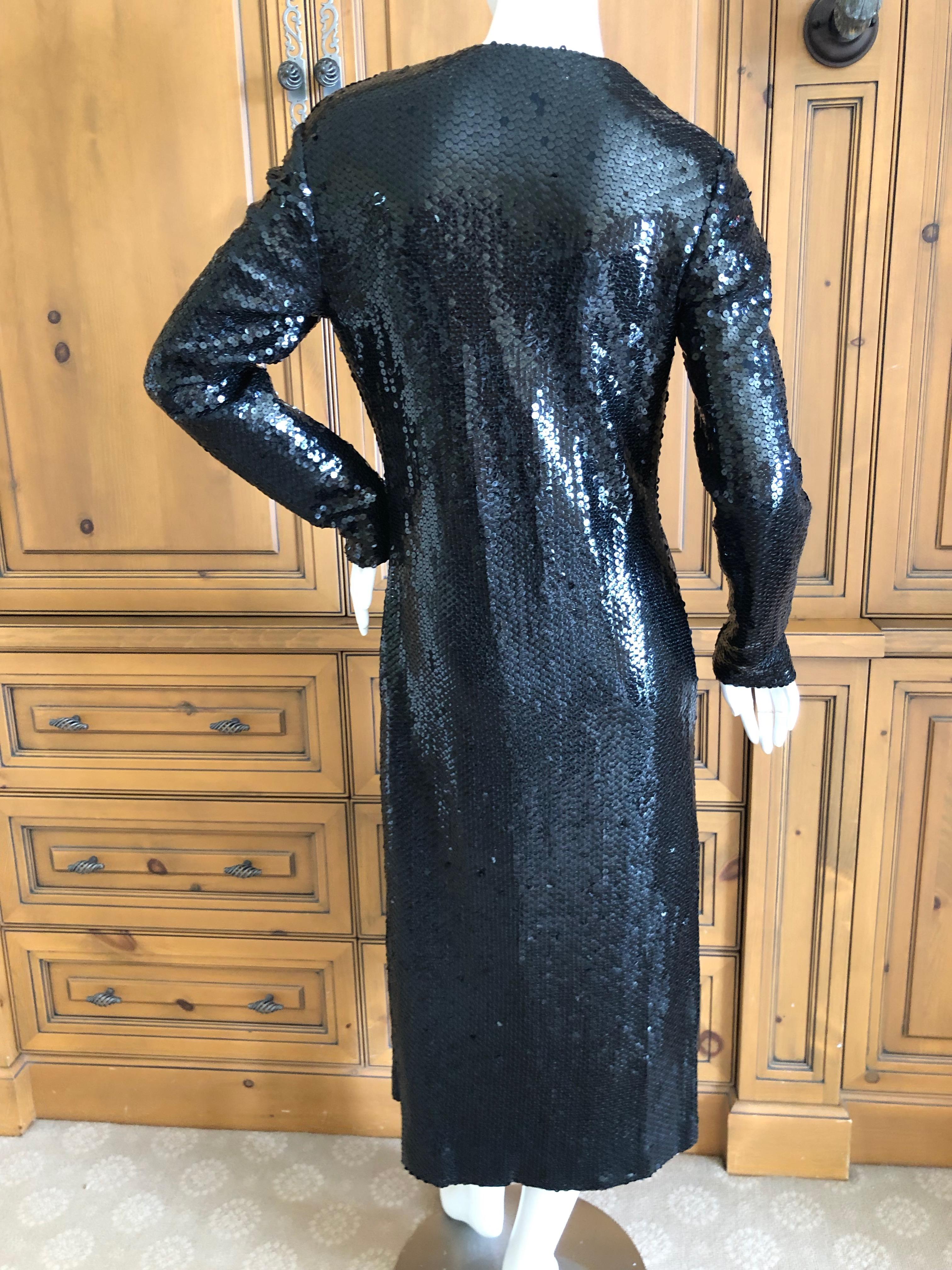 Halston 1970's Disco Era Low Cut Sequin Little Black Wrap Style Dress 6