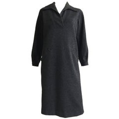 Vintage Halston 1970s Gray Wool Dress with Pockets size 6/8.