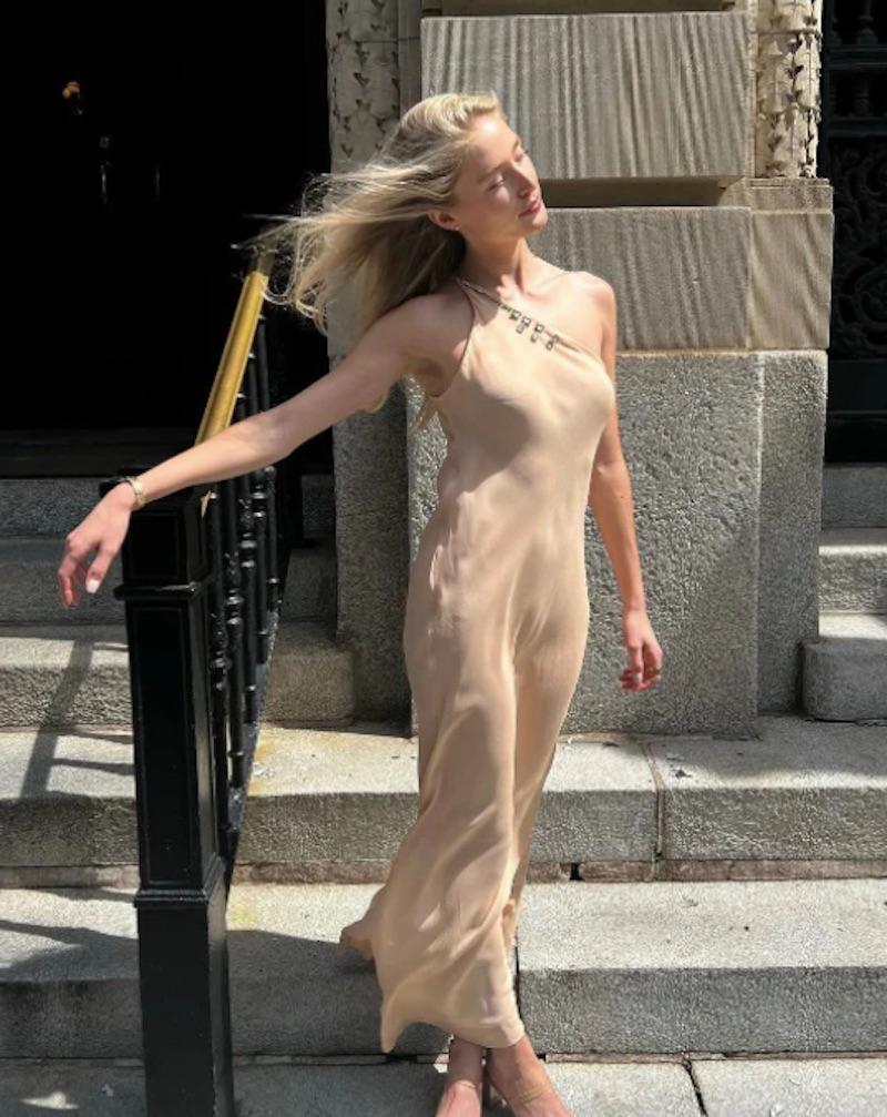 Halston 1970's Haute Couture Nude One Shoulder Dress For Sale 1