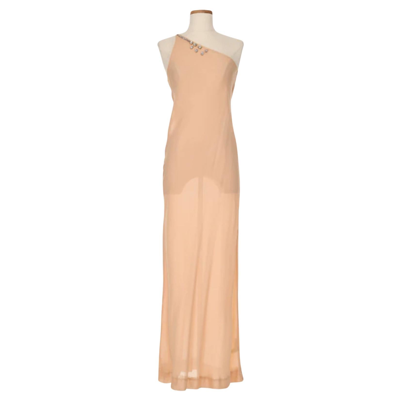 Halston 1970's Haute Couture Nude One Shoulder Dress For Sale