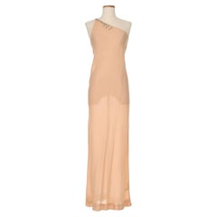 Retro Halston 1970's Haute Couture Nude One Shoulder Dress