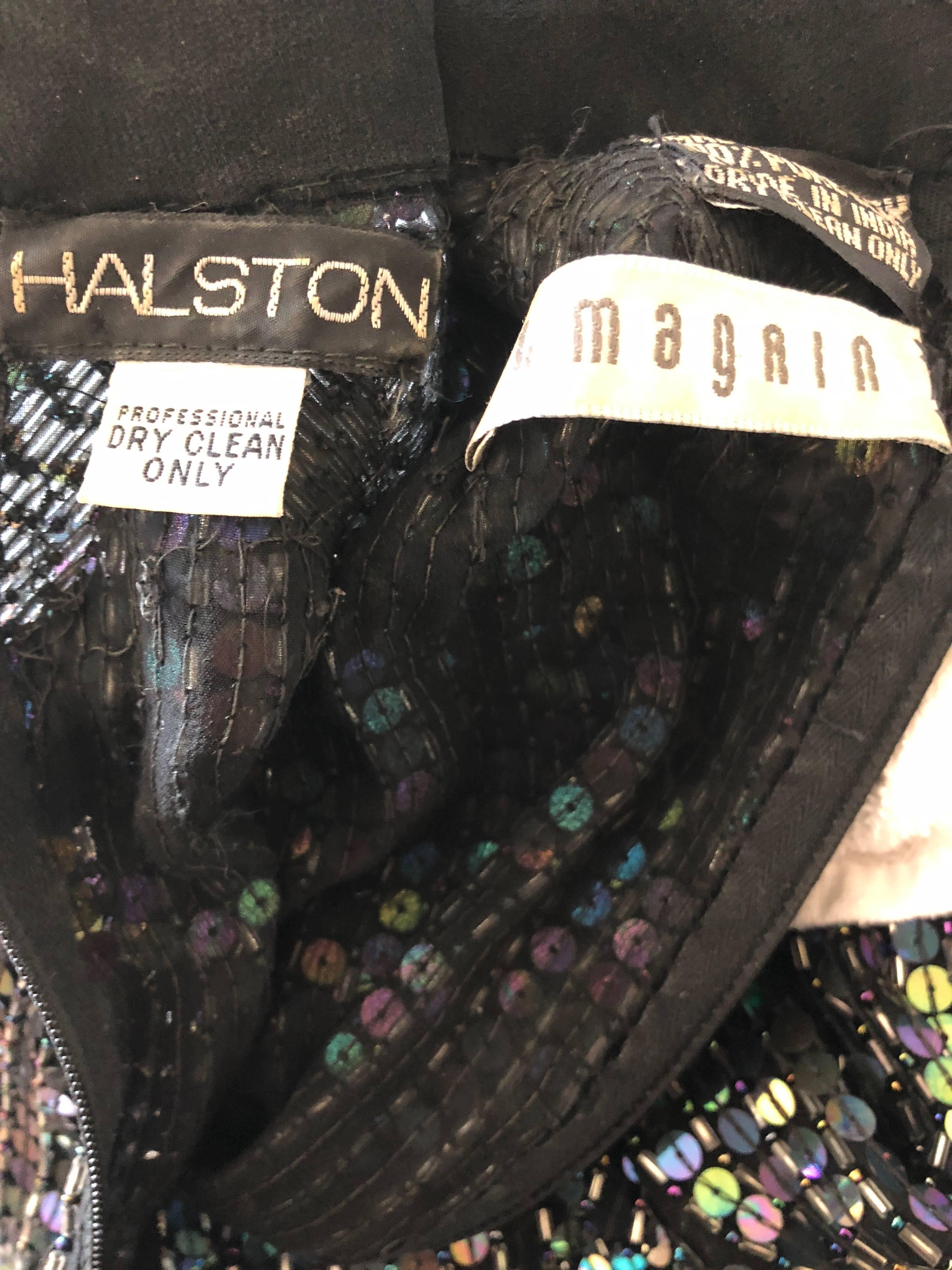 Halston 1970's Iridescent Sequin Bugle Bead Embellished Batwing Disco Dress For Sale 5
