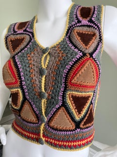 Halston  1970's Macrame Suede Rich Hippie Vest
