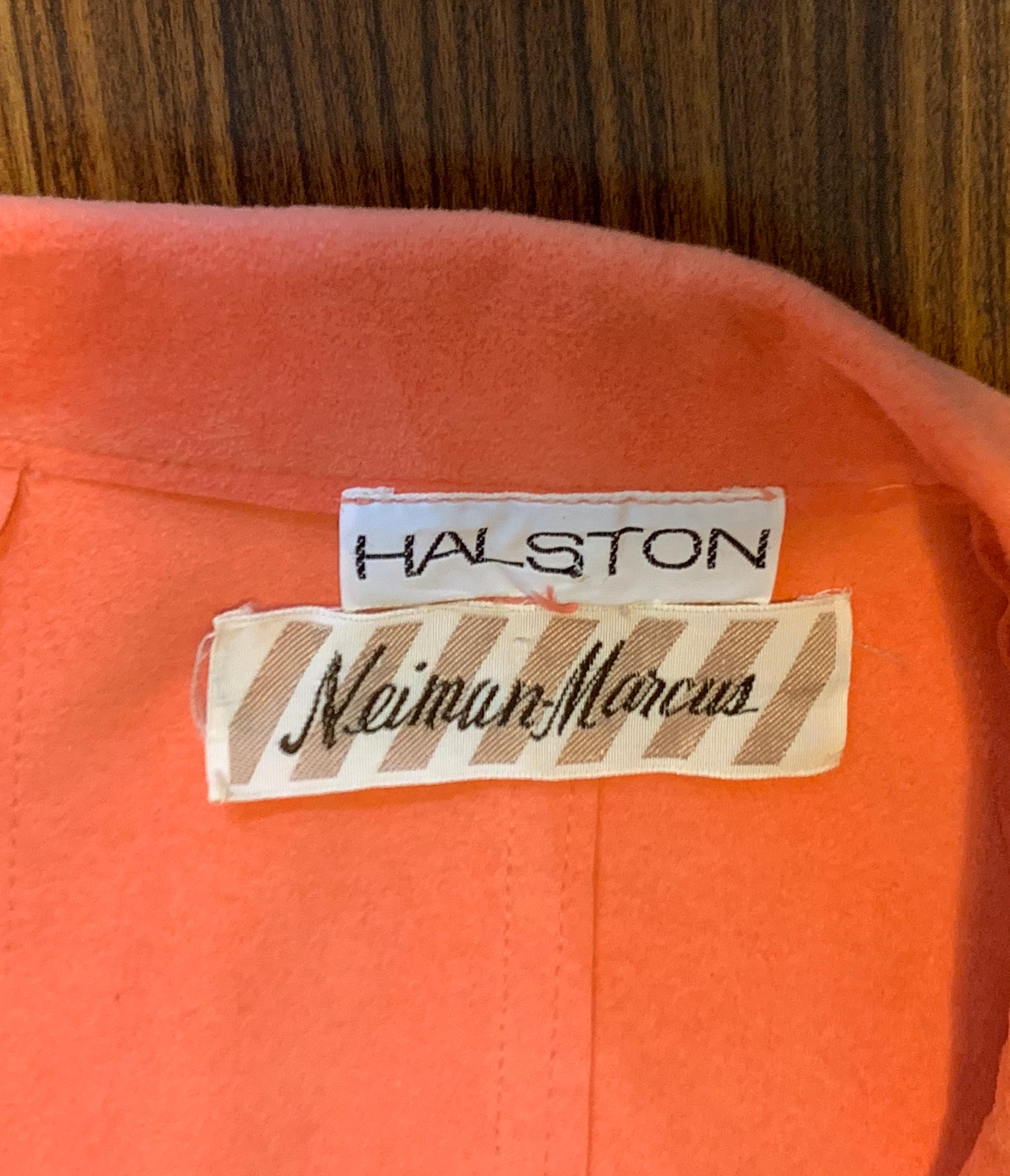 Halston 1970s Orange Pink Ultrasuede Button Up Coat or Coat Dress In Good Condition In San Francisco, CA