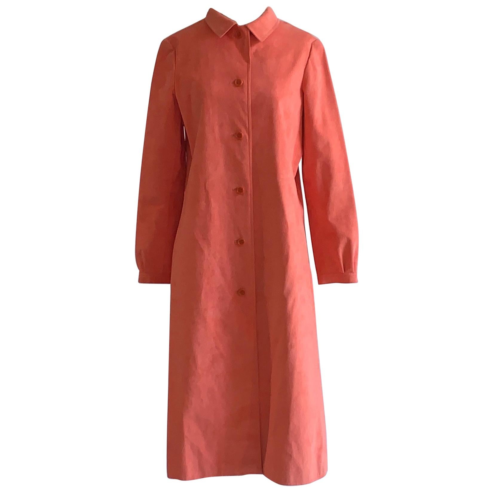 Halston 1970s Orange Pink Ultrasuede Button Up Coat or Coat Dress