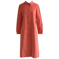 Vintage Halston 1970s Orange Pink Ultrasuede Button Up Coat or Coat Dress