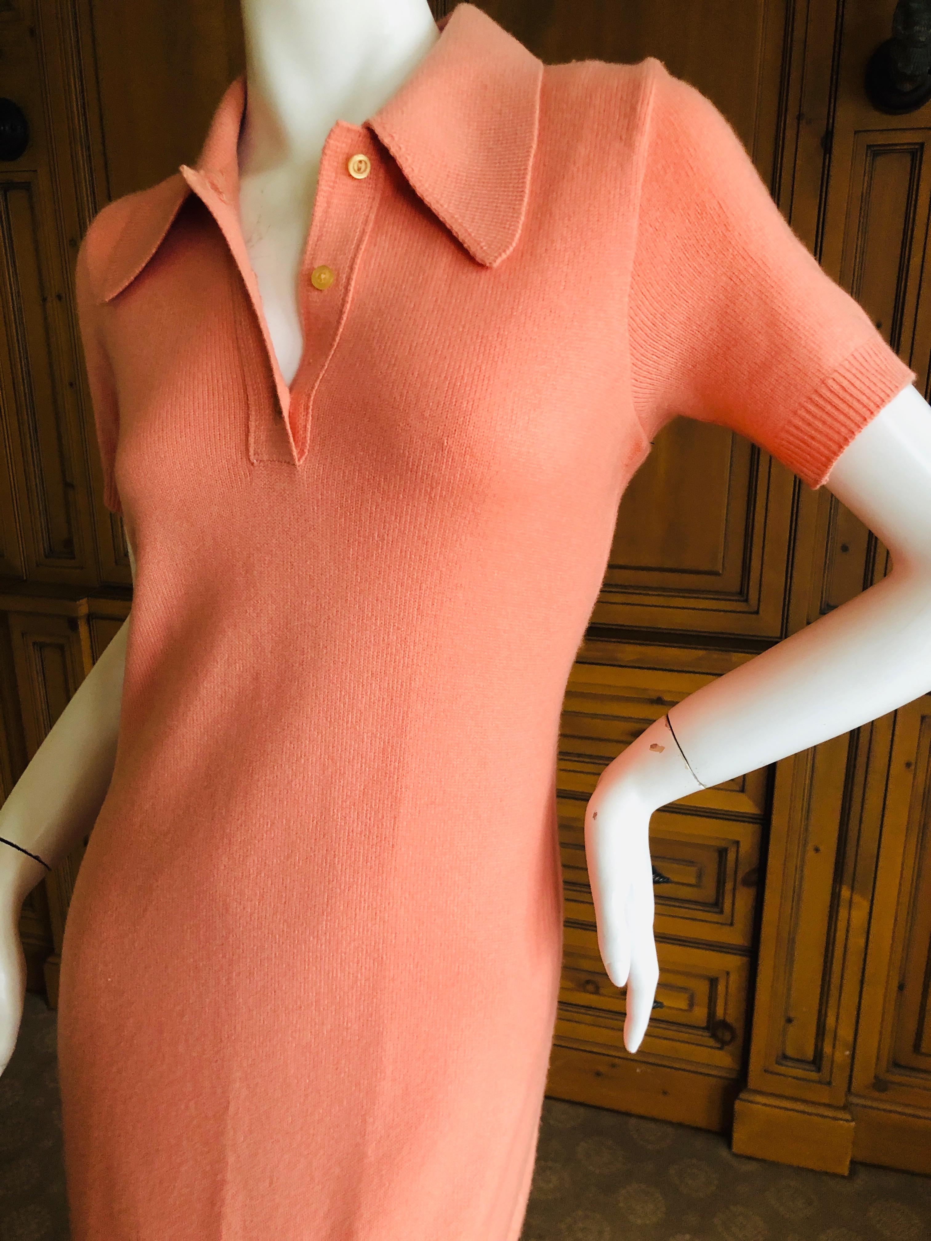 Halston 1970's Pure Scottish Cashmere Polo Evening Dress for Martha Park Avenue.
This style was like a uniform for Park Avenue Ladies who lunch in the seventies.
Luxurious pure Scottish Cashmere to the floor, yet a simple polo style, so chic
Pure