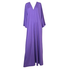 Halston 1970s Purple Jersey Kaftan Dress - Minimalist V-Neck Silhouette