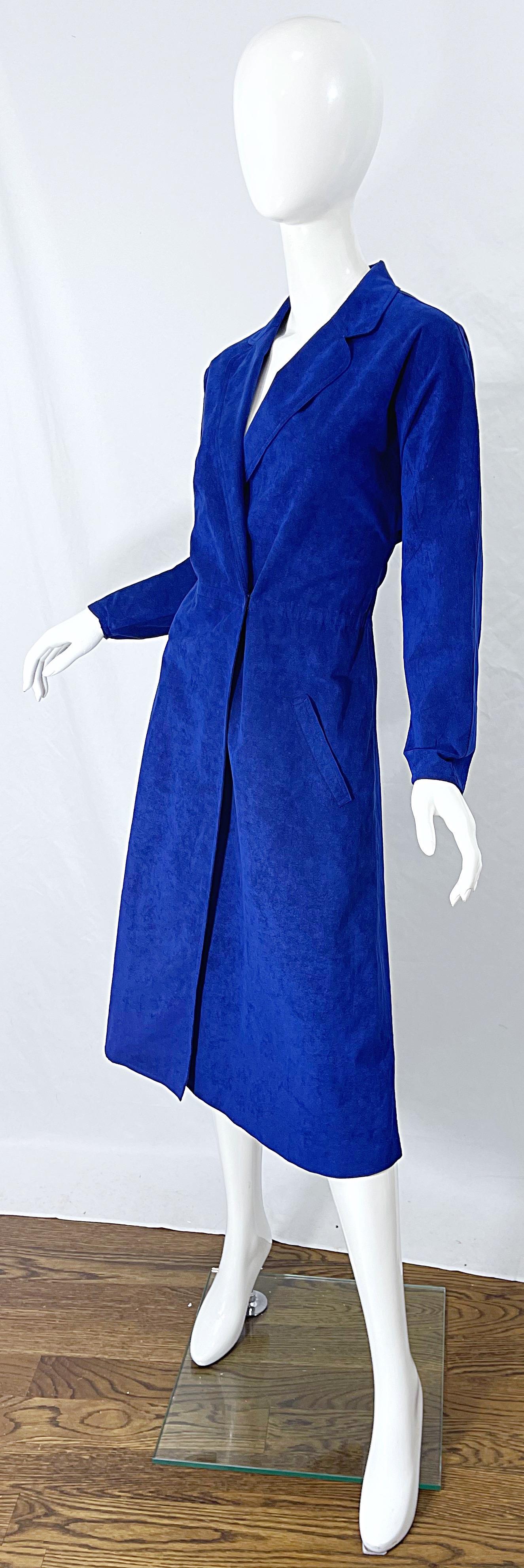 Women's Halston 1970s Ultra Suede Royal Blue Large Size Vintage 70s Shirt Wrap Dress