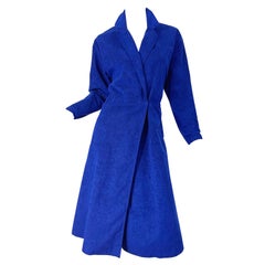 Halston 1970s Ultra Suede Royal Blue Large Size Vintage 70s Shirt Wrap Dress