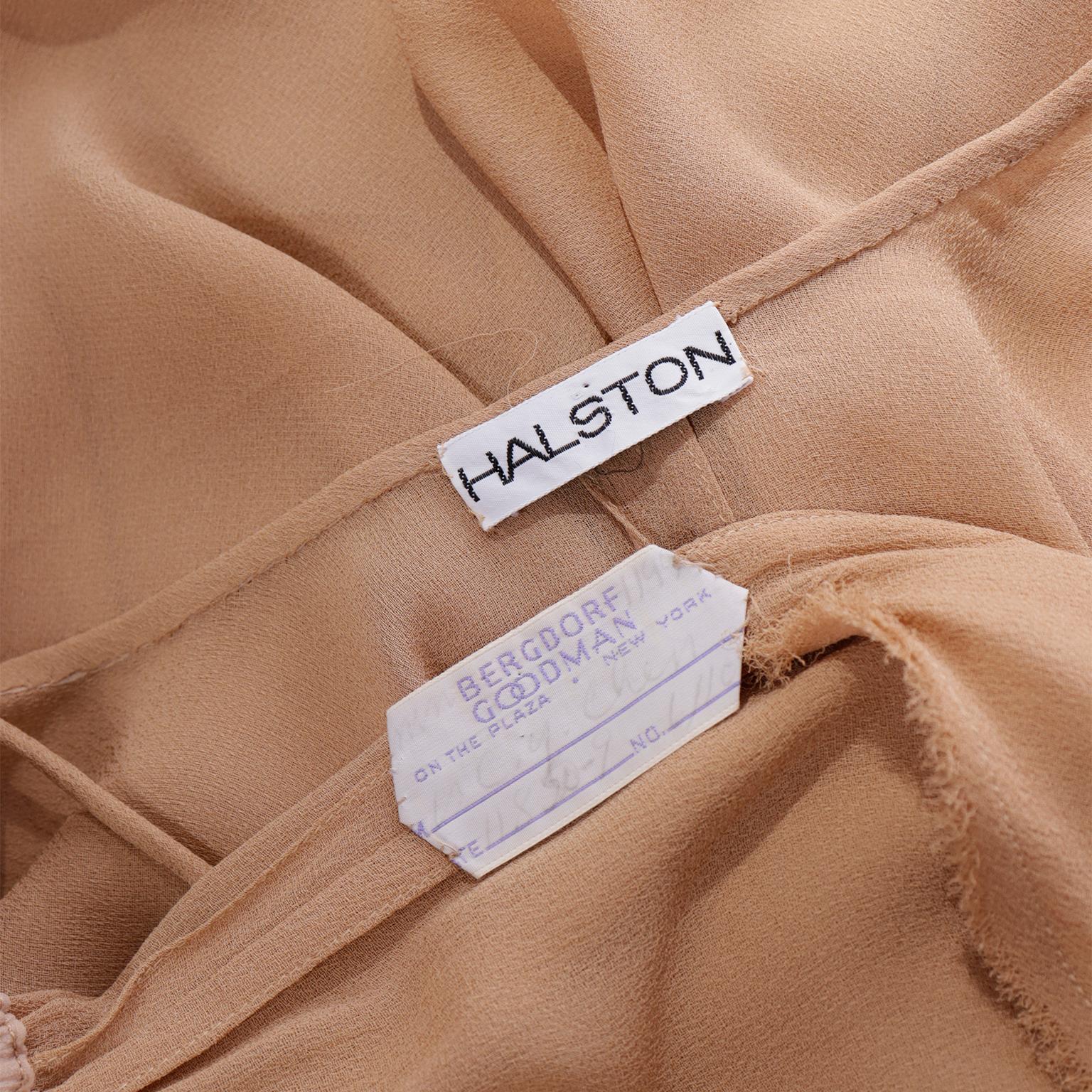 Halston 1975 Documented Vintage Semi Sheer Silk Dress and Cape 2 Piece Ensemble For Sale 10