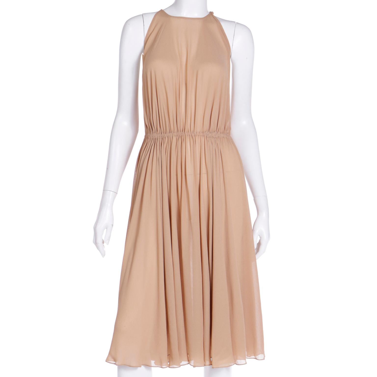 Brown Halston 1975 Documented Vintage Semi Sheer Silk Dress and Cape 2 Piece Ensemble For Sale