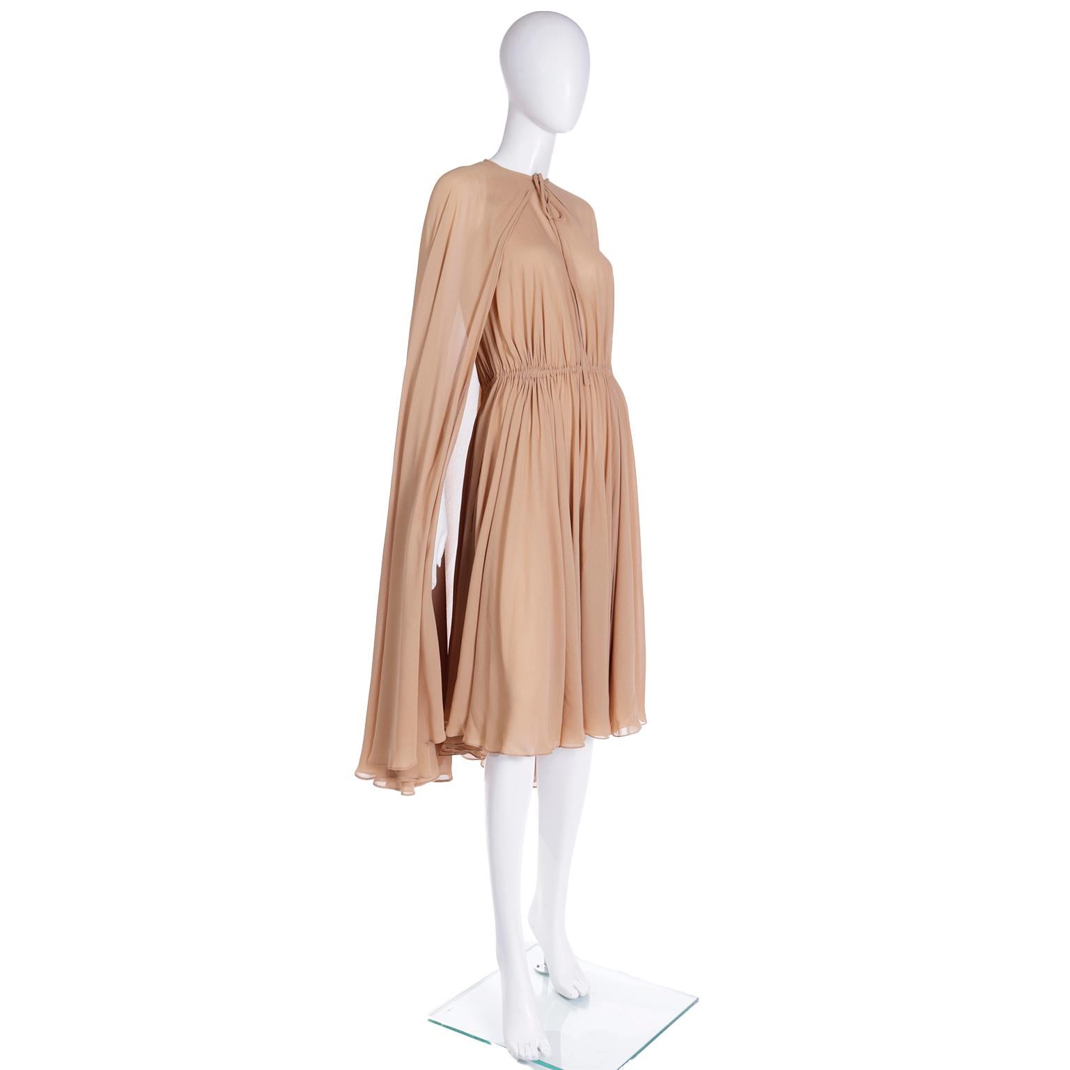 Halston 1975 Documented Vintage Semi Sheer Silk Dress and Cape 2 Piece Ensemble For Sale 4