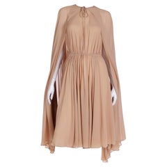 Halston 1975 Documented Vintage Semi Sheer Silk Dress and Cape 2 Piece Ensemble
