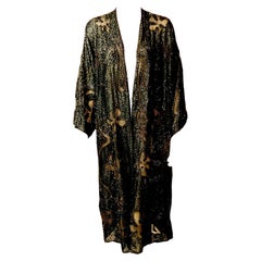 Halston 70's Black on Black Bugle and Caviar Beaded Sheer Organza and Lace Coat
