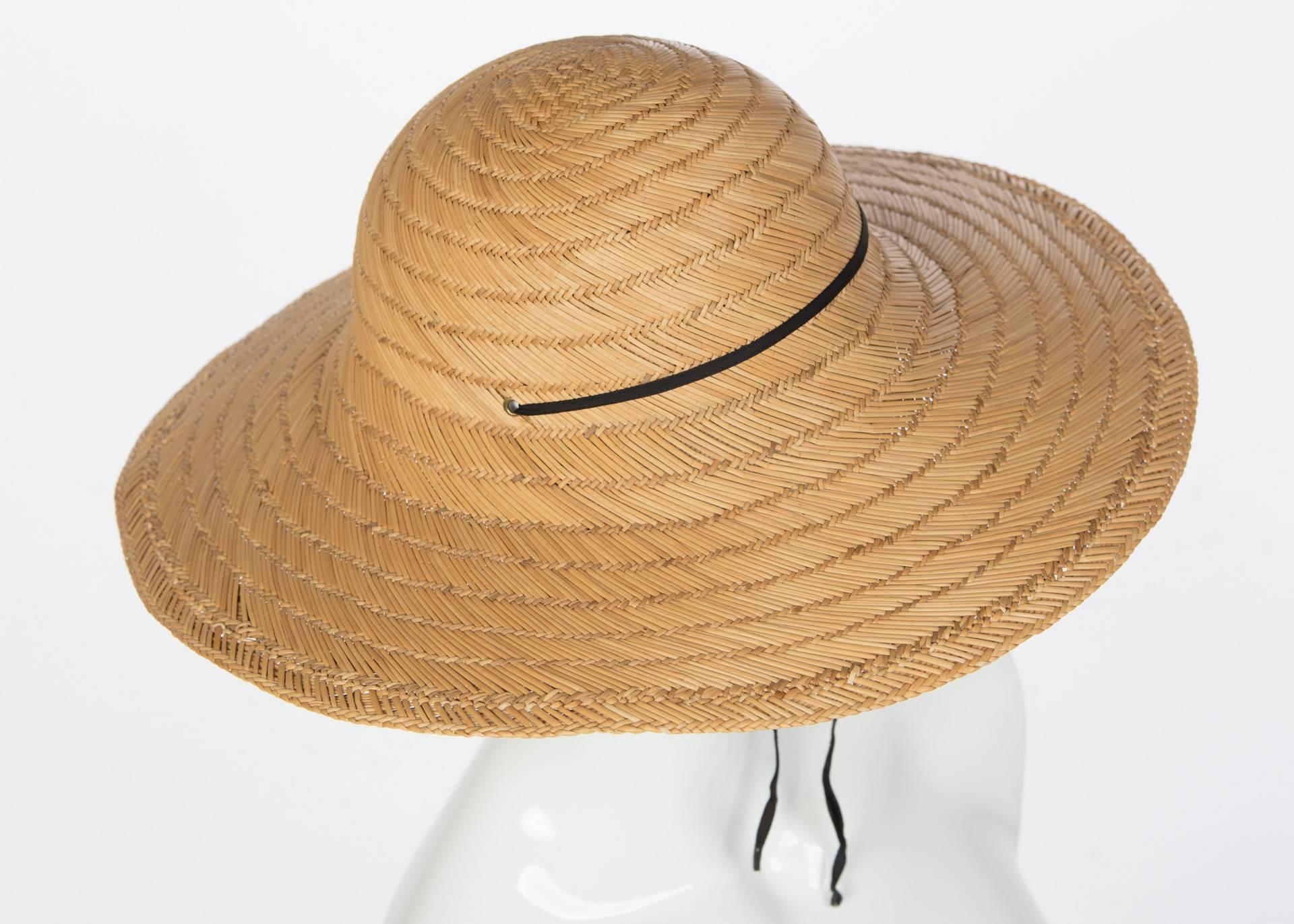 Brown 1970s Halston Bamboo Sun Hat