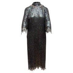 Halston Black 1970s Silk Embellished Gown