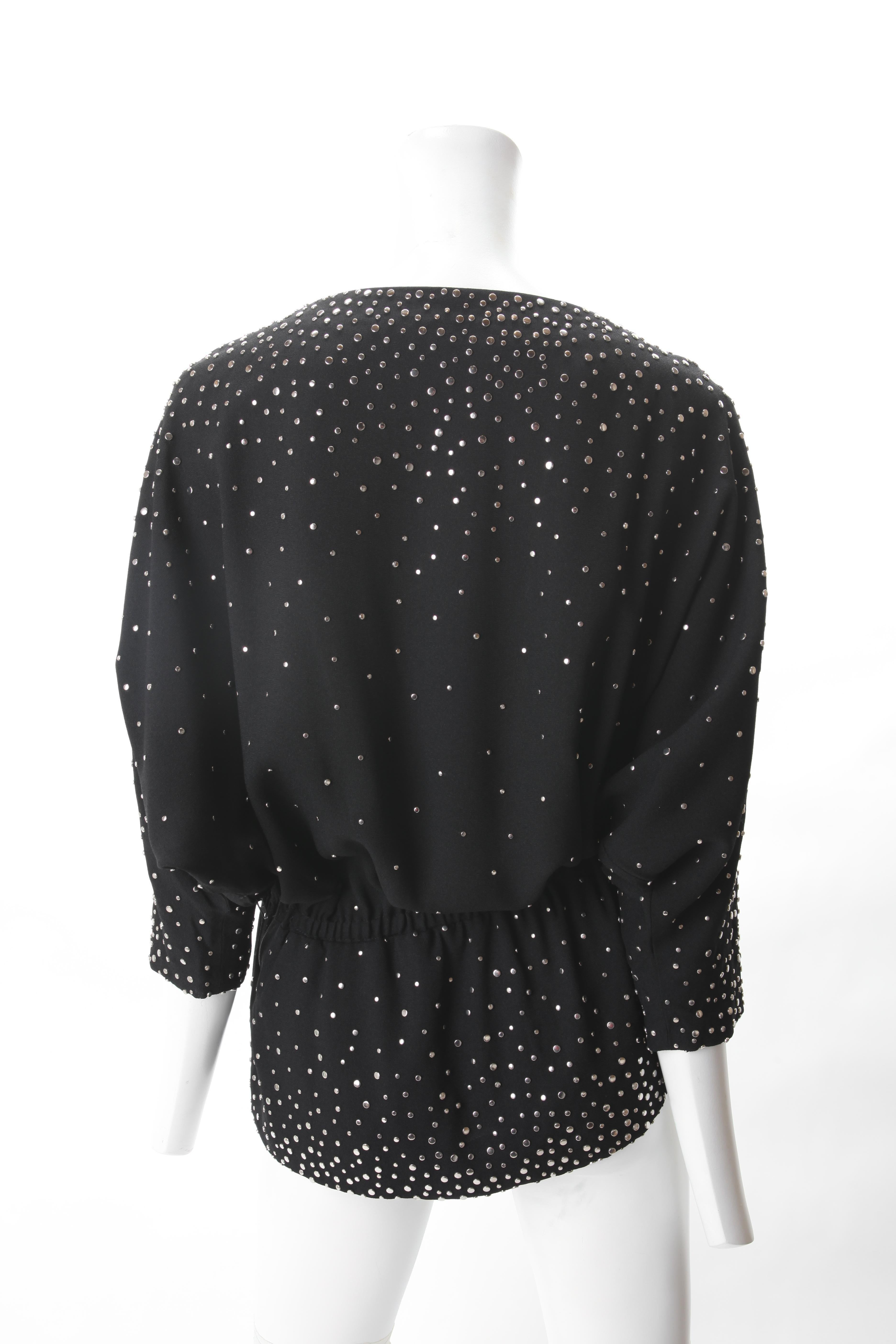 Halston Black Crepe Studded Tunic, c.1970s. In Good Condition For Sale In New York, NY
