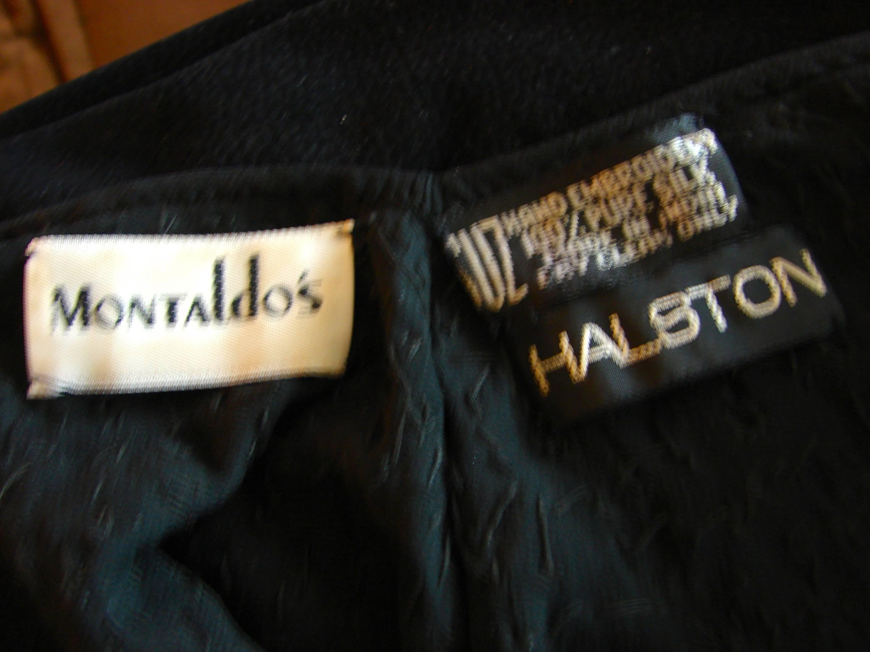 Halston Black Embellished Silk Blouse Evening Wear Montaldo's 1970s Size M  2