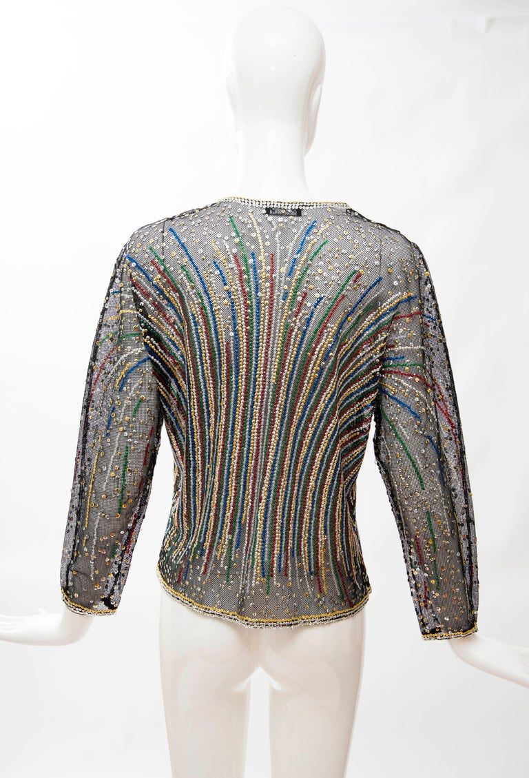 Halston Black Mesh Embroidered Multi-Colored Sequin Jacket, Circa: 1970 ...