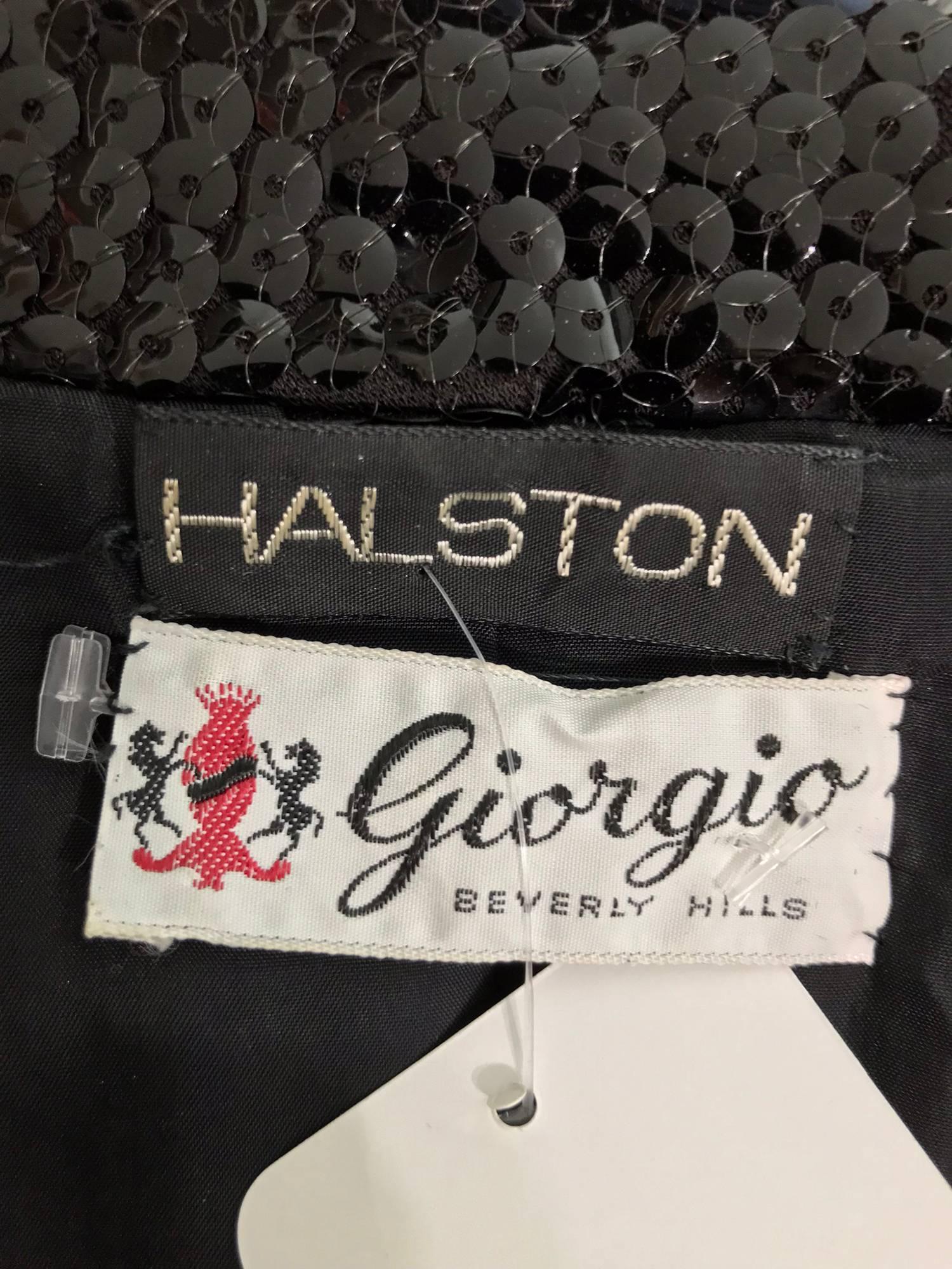 Halston black sequin zip front cropped jacket, 1970s 12