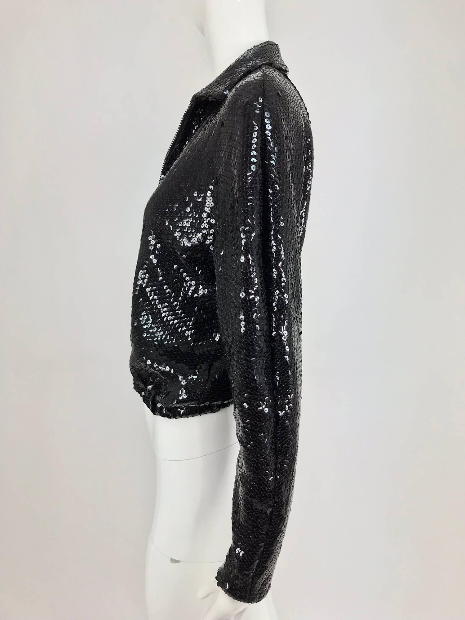 Women's Halston black sequin zip front cropped jacket, 1970s