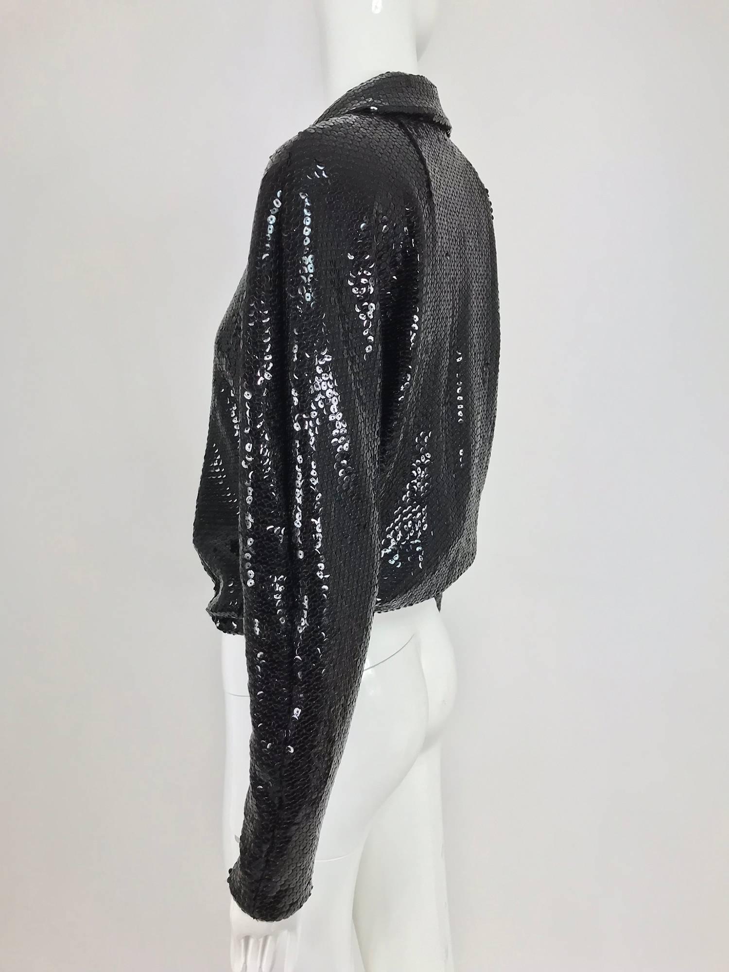 Halston black sequin zip front cropped jacket, 1970s 1