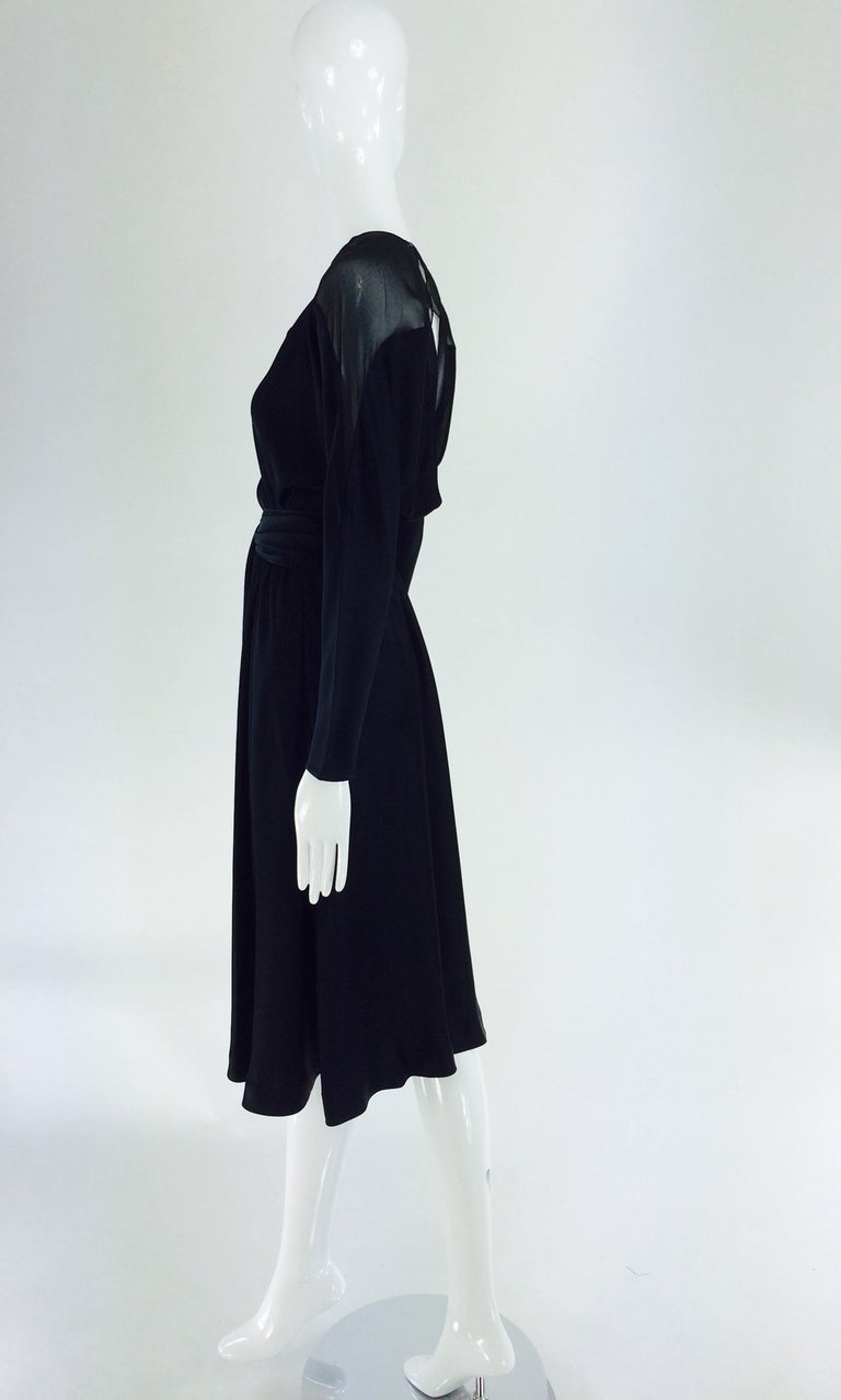 Wonderful c1974 Halston Black Bias Cut Silk Chiffon Dress