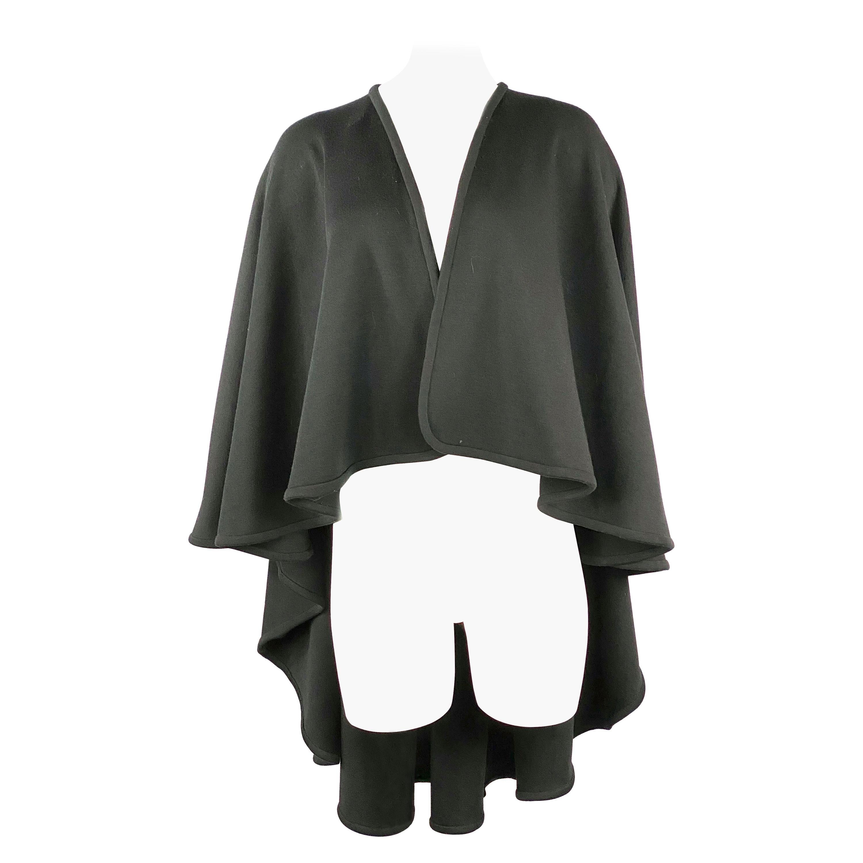 HALSTON Black Wool Poncho Cape One Size