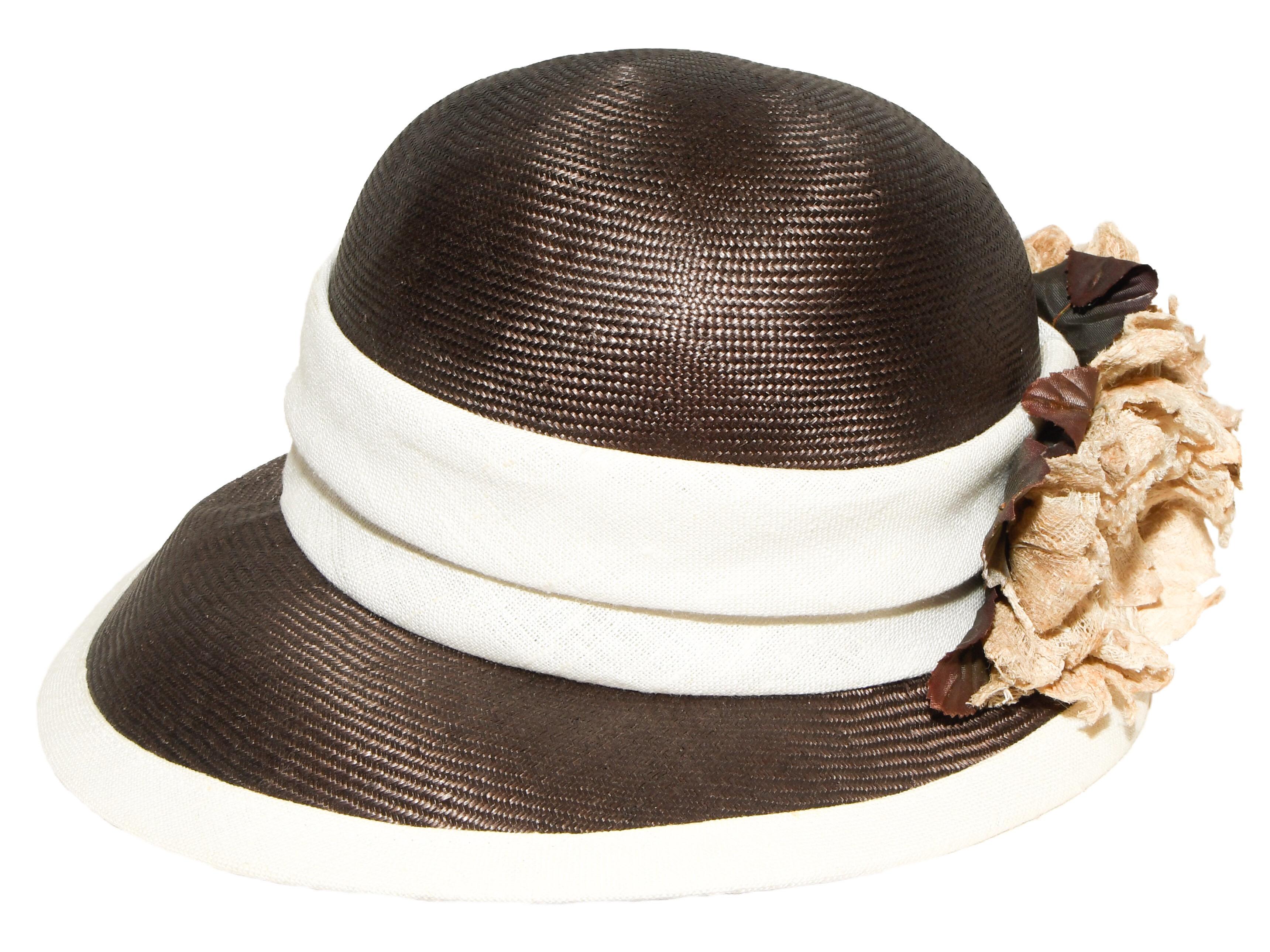 Halston Brown and Beige Hat W/ Beige Linen Band In Good Condition In Palm Beach, FL