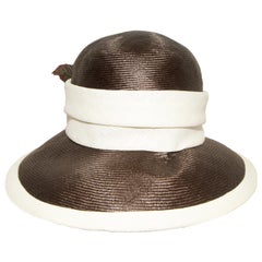 Halston Brown and Beige Hat W/ Beige Linen Band