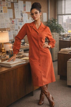 Halston Burnt Orange Ultrasuede Dress, Circa 1970s