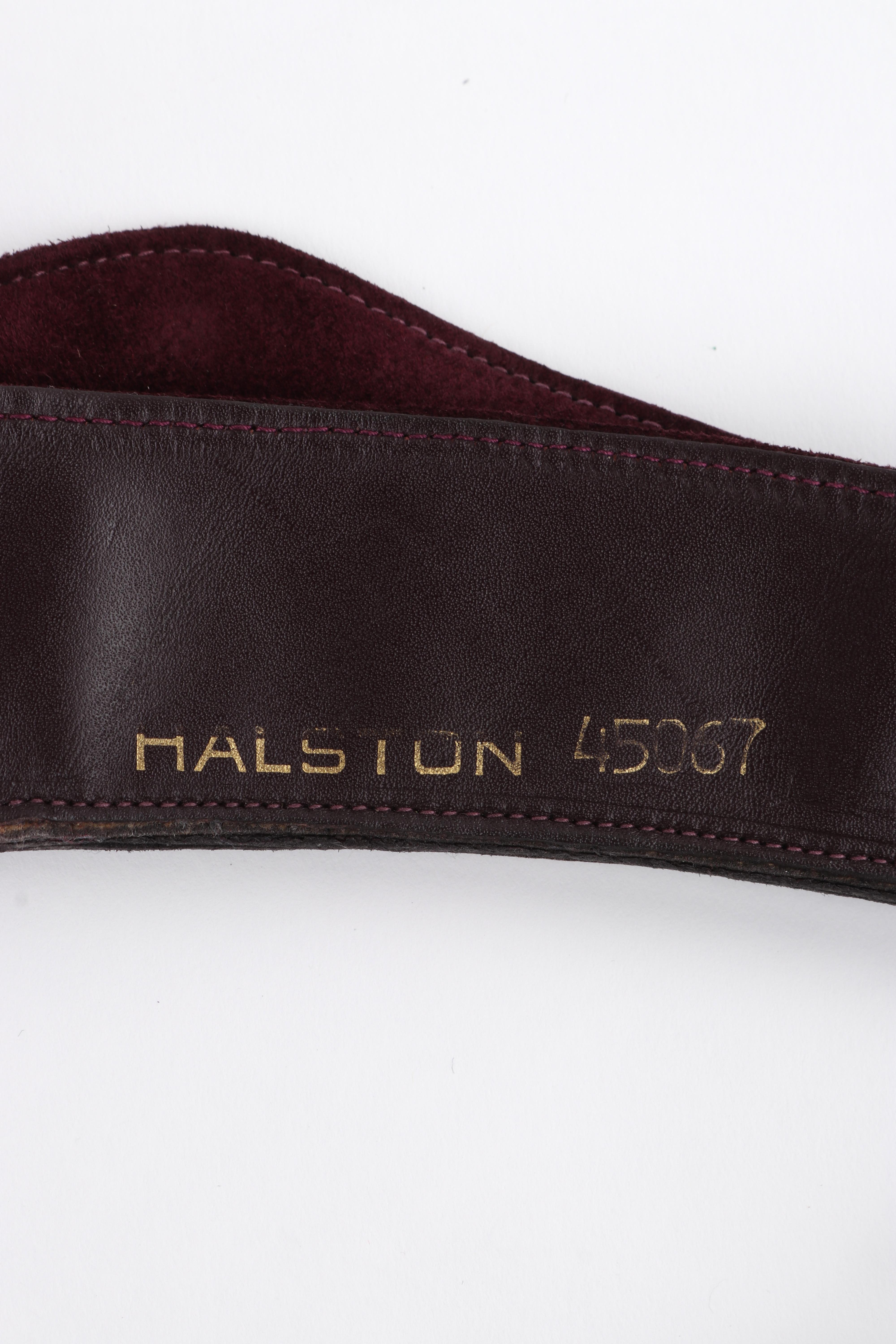 HALSTON c.1970's Burgundy Suede Leather Art Deco Avant Garde Tied Obi Waist Belt 2